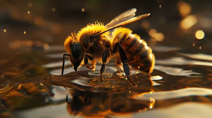 Zelfklevend Fotobehang bee on water, honeybee macro, Generative AI © Studio Arts