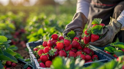 A person picking strawberries from a field