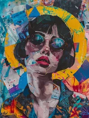 Tableau sur plexiglas  Retro Collage of Vintage Pop Fashion Girl with Round Glasses Poster HD Print Neo Art V8 4  © Neo Modern Art