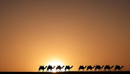 Obraz na płótnie Canvas A Camel Caravan Silhouetted Against A Setting Sun Upscaled 3