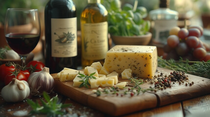 wines with various ingredients of French cuisine
