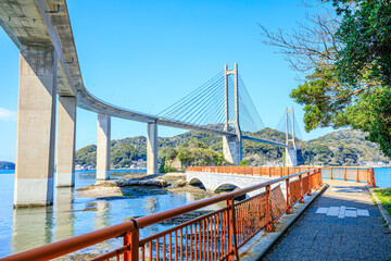 冬の呼子大橋と弁天遊歩橋　佐賀県唐津市　Yobuko Ohashi Bridge and Benten...