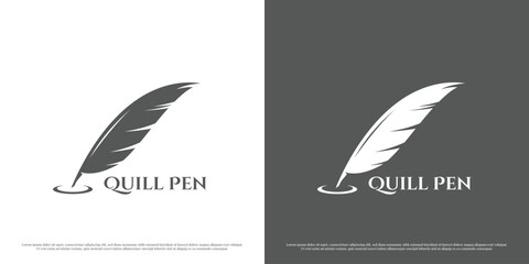 Simple quill pen logo icon. Silhouette quill pen ink author writer lettering abstract inkwell feather fur black message book mail. Illustration of a royal design symbol vintage old luxury elegant art.