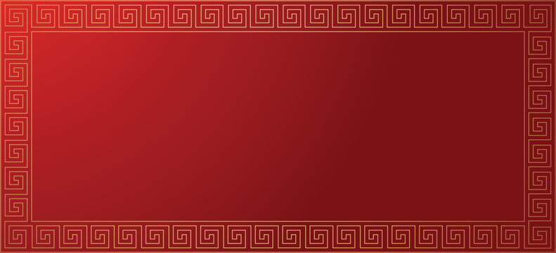 Rectangle Frame With Seamless Meander Pattern on red premium vector background