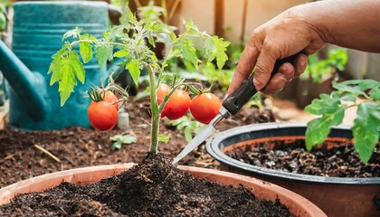 Plant the tomatoes planted in the house and plant the tomatoes in them - obrazy, fototapety, plakaty