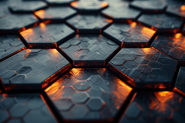 Hexagonal Abstract Metal Background with Illuminated Light - obrazy, fototapety, plakaty