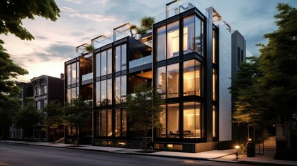 Fototapeta premium sophisticated luxury townhouse building illustration chic designer, high end, prestigious luxurious sophisticated luxury townhouse building
