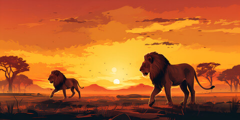 nature majestic king of jungle  with powerful hunting jungle Animal day background