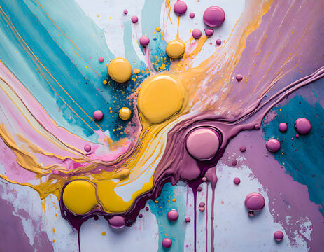 Colorful tone acrylic paint blob, creative modern artwork, flat lay on digital art concept, Generative AI.
