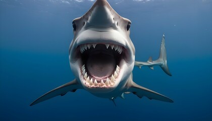 A Hammerhead Shark With Its Mouth Open Showing Row