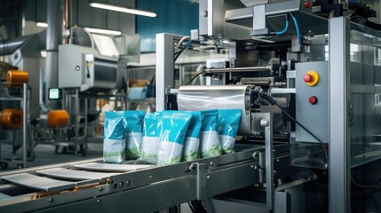 wrapping packing food processing illustration vacuum pouches, trays boxes, bags film wrapping packing food processing