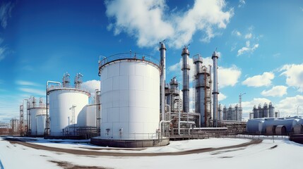 Obraz premium facility tower chemical plant illustration process machinery, technology operation, safety environment facility tower chemical plant