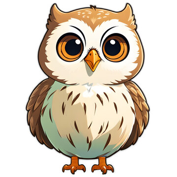 Sticker Smiling Cartoon Owl Illustration, Owl Transparency 