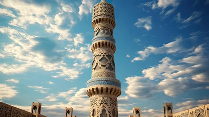 Fotobehang dome minaret mosque building illustration religion design, structure spiritual, faith calligraphy dome minaret mosque building © sevector