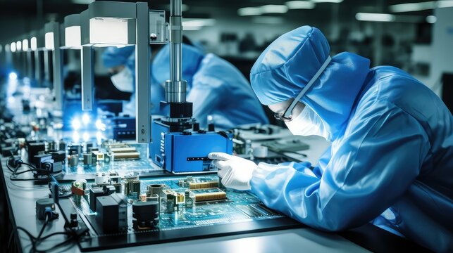 production circuit electronics factory illustration manufacturing testing, automation robotics, soldering inspection production circuit electronics factory