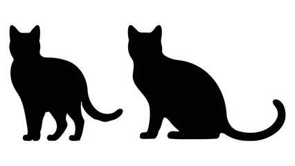 sitting and standing black cat silhouette in vector