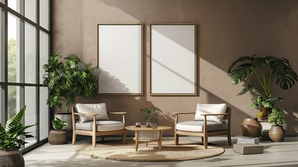 Frame mockup. Cozy Gallery Style. Relaxed Chair. Home Interior