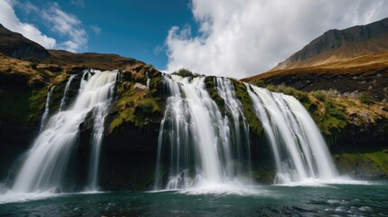 a beautiful waterfall scene, image captured by ai, amazing waterfall feel