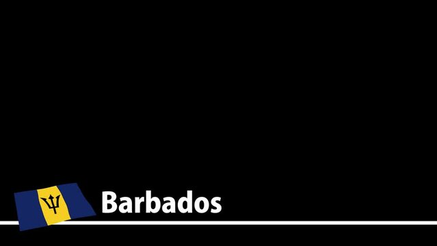 バルバドスの国旗と国名が画面下部に現れます。背景はアルファチャンネル(透明)です。