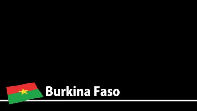 ブルキナファソの国旗と国名が画面下部に現れます。背景はアルファチャンネル(透明)です。