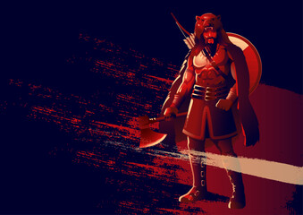 Dynamic vector illustration, featuring a grunge-style depiction of a viking berserker