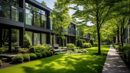 living garden townhouse building illustration space terrace, greenery plants, flowers landscaping living garden townhouse building