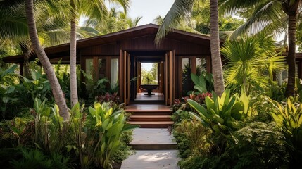 Fototapeta premium waves beach bungalow building illustration sun surf, palm relaxation, vacation tropical waves beach bungalow building