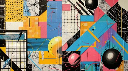 Colorful Textured Abstract 80s Theme Collage Art Backdrop 