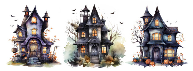 Fototapeta premium Haunted Halloween House Ilustration isolated on white background