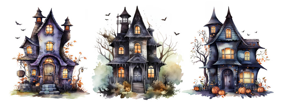 Haunted Halloween House Ilustration isolated on white background