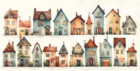 Fotobehang Ausgemalte Miniaturhaus Bilder - Gemalte Haus Zeichnungen im Illustrationsstil © ExQuisine