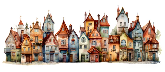 Fotobehang Ausgemalte Miniaturhaus Bilder - Gemaltes Haus, Straße, Stadt Zeichnungen im Illustrationsstil © ExQuisine