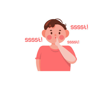 Shushing. Illustration of a boy asking to be quiet and calm. telling them to stop talking or making noise. gestures. Flat style boy character design. graphic elements. Vector