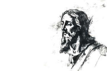Jesus Christ in black watercolor illustration isolated on white or transparent png