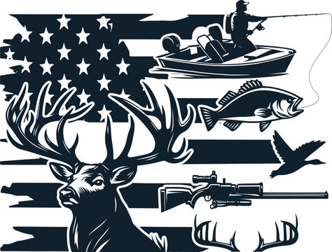 Fishing and Hunting American Flag Svg, Fishing and Hunting American Flag Svg, Fishing svg, Deer Hunting svg