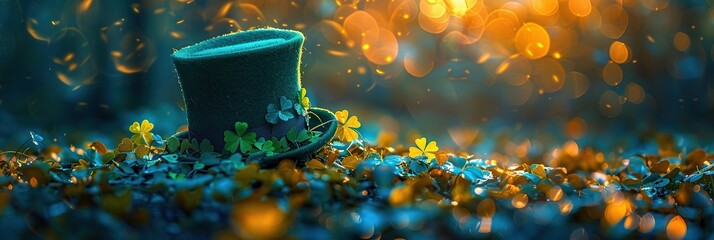 St. Patrick's Day background with hat and clover flowers