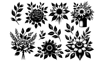 Flower collection with leaves floral bouquets vector flowers.