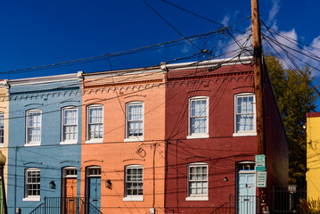 Colourful Row Houses on a Sunny Autumn Day. Georgetown, Washington DC.