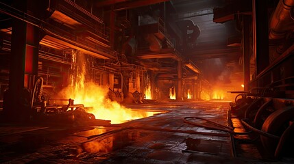 metal flame steel mill illustration furnace machinery, equipment factory, smelting iron metal flame steel mill
