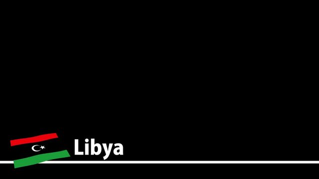 リビアの国旗と国名が画面下部に現れます。背景はアルファチャンネル(透明)です。