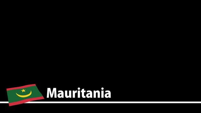 モーリタニアの国旗と国名が画面下部に現れます。背景はアルファチャンネル(透明)です。