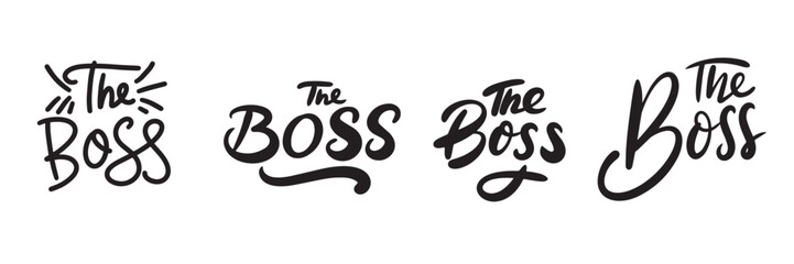 Collection of The Boss text banner isolated on transparent background. Hand drawn vector art