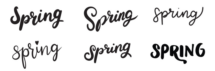 Collection of Spring  text banner isolated on transparent background. Hand drawn vector art
