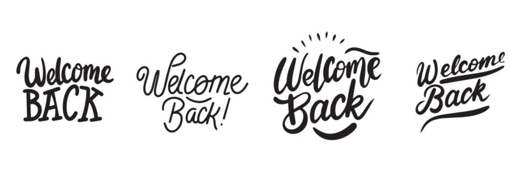 Collection of Welcome Back text banner isolated on transparent background. Hand drawn vector art