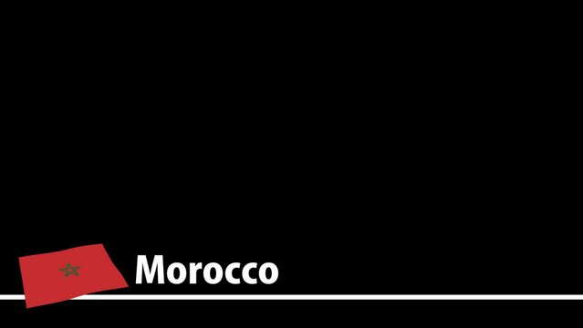 モロッコの国旗と国名が画面下部に現れます。背景はアルファチャンネル(透明)です。