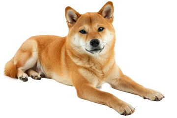 Cute fluffy portrait smile Puppy dog Shiba inu that looking at camera isolated on clear png background, funny moment, lovely dog, pet concept.