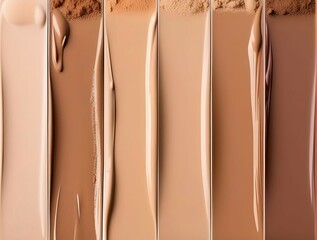 Swatches of liquid foundation makeup in different skin shades