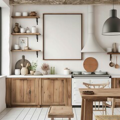 Frame mockup.cozy style.café vibe.home kitchen interior