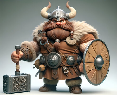 3D Viking warrior caricature, 3D caricature of a Norse warrior, Exaggerated features Viking illustration, Exaggerated Viking character in 3D illustration