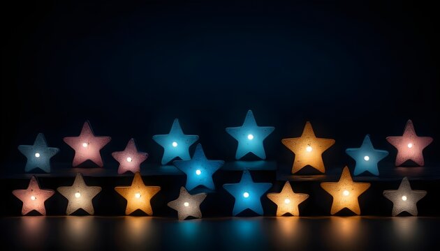 Blue and yellow star shaped lights in the dark